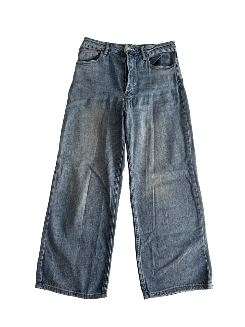 FREE PEOPLE Jeans 27 Wide Leg Crop High Waist Button Fly Medium Wash Boho